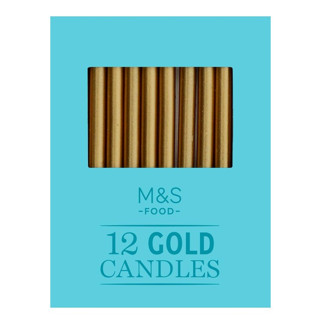 M&S gold birthday candles 12 pack, imported from the UK