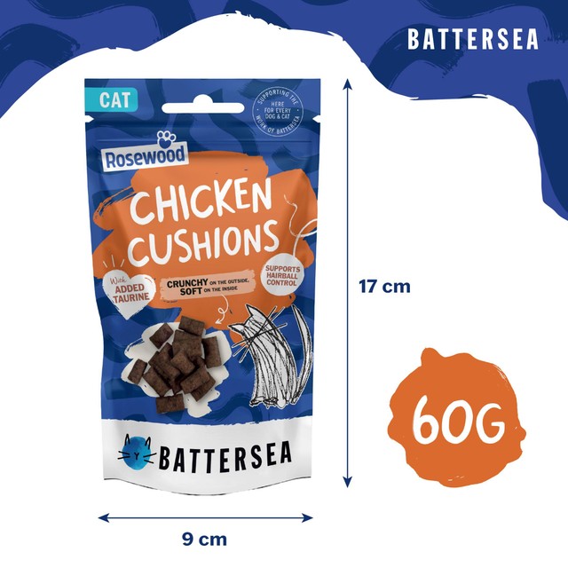 Rosewood Battersea Anti-Hairball Chicken Cushions cat treats, imported from the UK