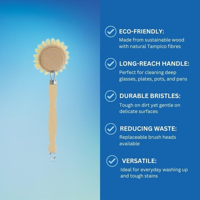 Elliotts wooden dish brush with natural Tampico fibres - British product