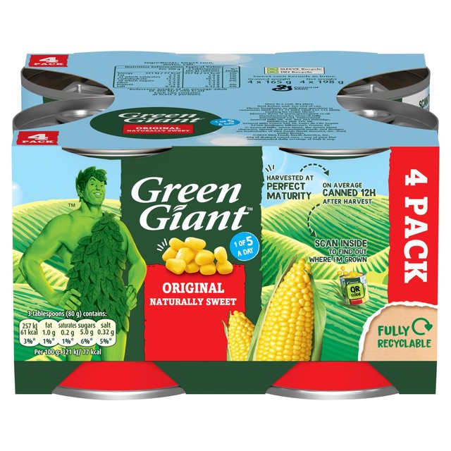 Green Giant original sweetcorn canned, imported from the UK