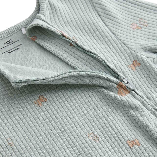 M&S girls cotton-rich woodland print sleepsuits ivory 3-6 months, imported from the UK