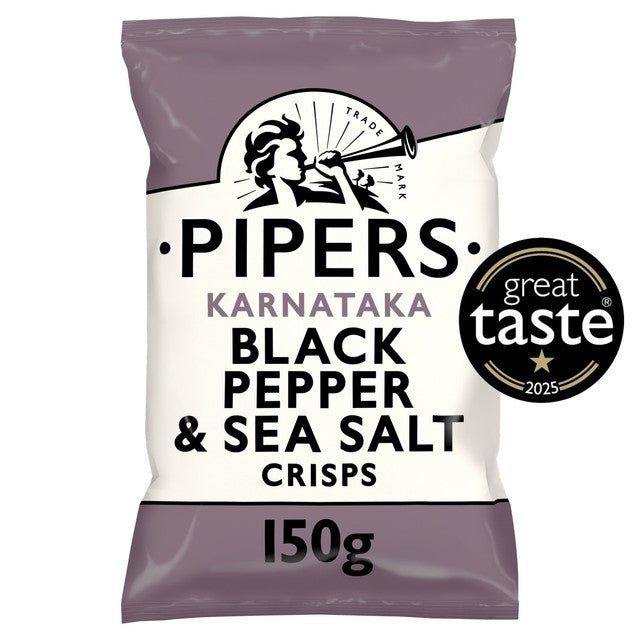 Pipers Black Pepper & Sea Salt crisps 150g, imported from the UK