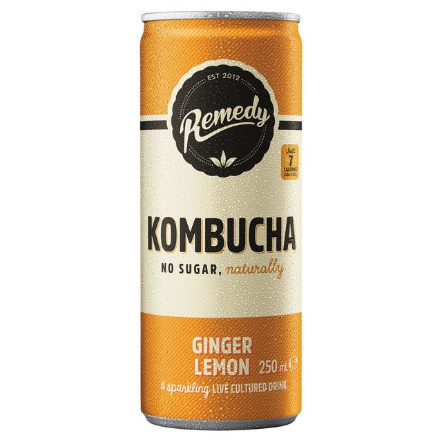 Remedy ginger lemon kombucha 250ml, imported from the UK
