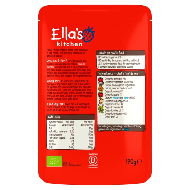Ella's Kitchen Tomato-y Pasta Baby Food Pouch 190g - British product