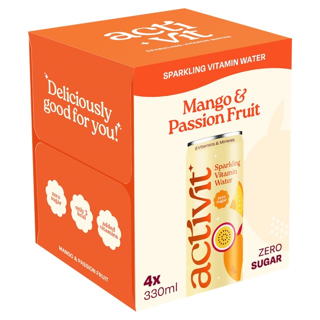 ACTIPH sparkling vitamin water mango passionfruit 4x330ml - British product