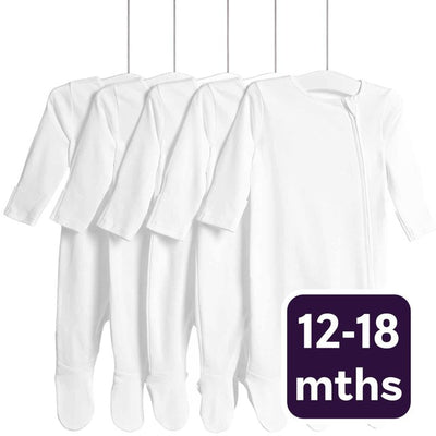 M&S Core Zip Footed Sleepsuit White Baby Sleepsuit 12-18 Months