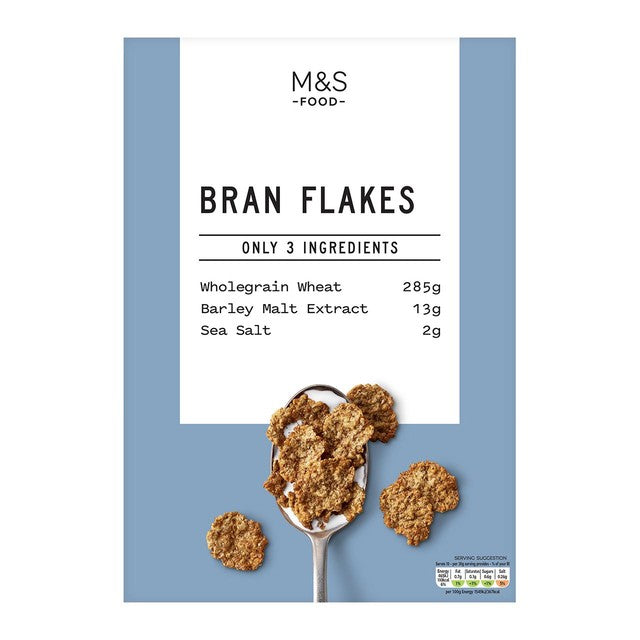 M&S Only 3 Ingredients Bran Flakes box, imported from the UK