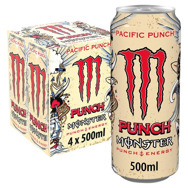 Monster Pacific Punch flavoured carbonated energy drink 500ml can, imported from the UK