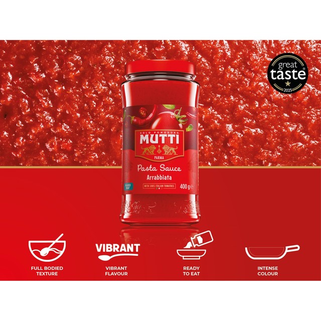 Mutti tomato and chilli arrabbiata pasta sauce 400g, imported from the UK