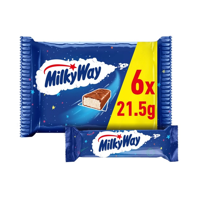 Milky Way nougat and milk chocolate snack bars 6 x 21.5g, imported from the UK