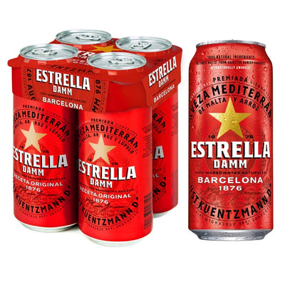 M&S Estrella Damm Premium Lager Øl Bokser 4 x 440ml- Kjøp på nett hos McGrocer