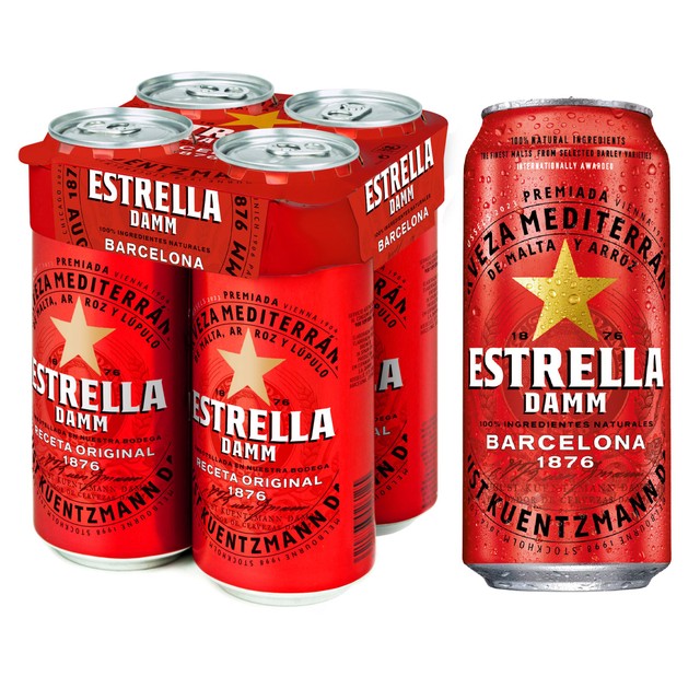Estrella Damm Premium Lager Beer Cans 4 x 440ml - British product