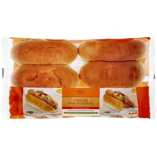 M&S Brioche Posh Hot Dog Buns 6 pack, imported from the UK