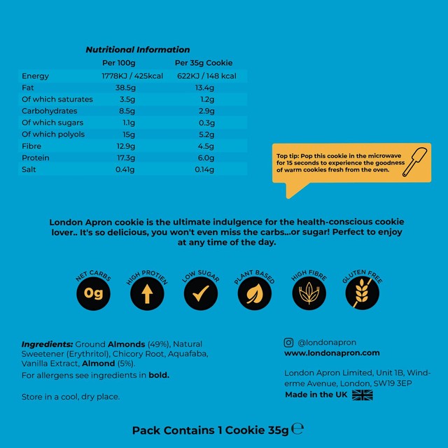 London Apron almond keto cookie 35g, UK version