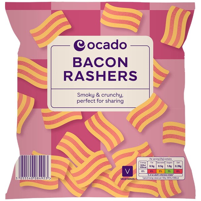 Ocado Bacon Rashers snacks 150g, imported from the UK