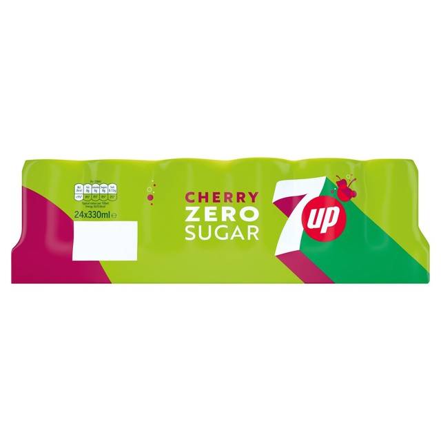 7UP Cherry soft drink 24 x 330ml cans (British brand)