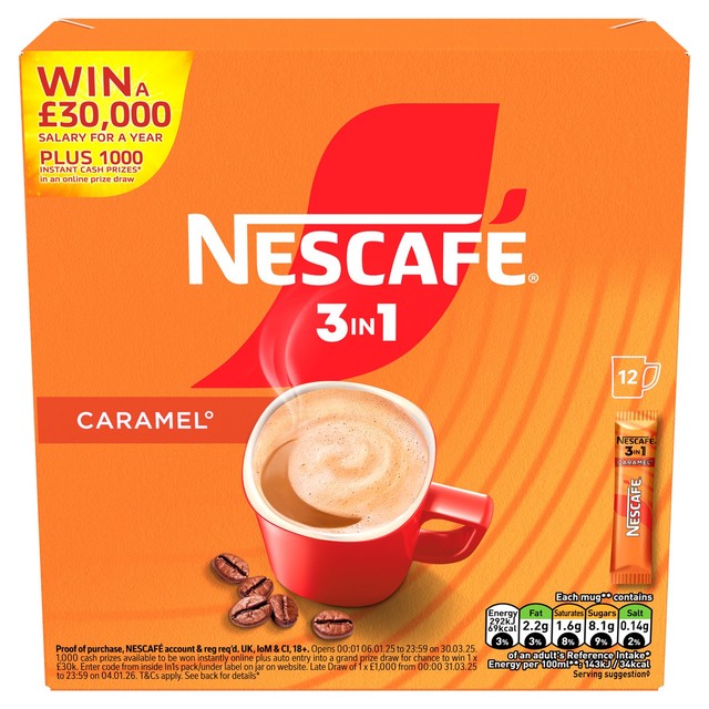 Nescafe Caramel instant coffee mix 12 packets - British product