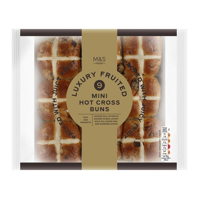M&S Mini Hot Cross Buns 9 count, imported from the UK