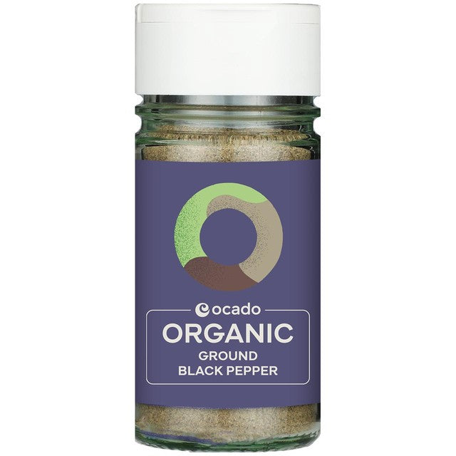 Ocado organic ground black pepper 45g, imported from the UK