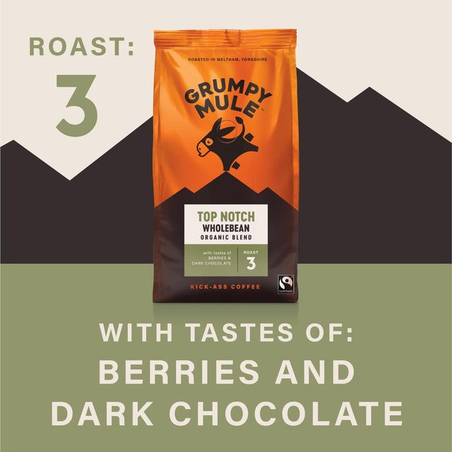 Grumpy Mule Top Notch organic coffee blend, UK version