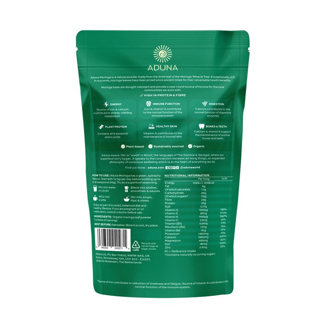 Aduna Moringa Organic Superfood Powder 275g - British product