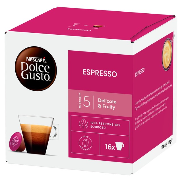Dolce Gusto espresso pods pack of 16, imported from the UK