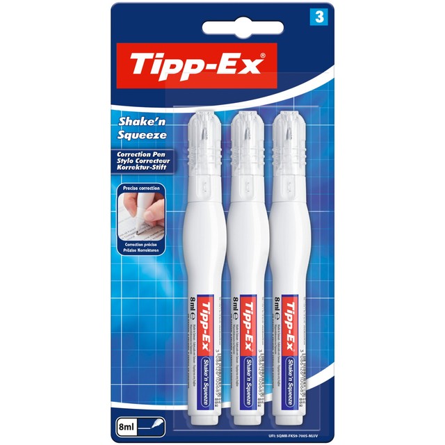 Bic Tipp-Ex Rapid Correction Pen pack of 3 8 ml (British brand)
