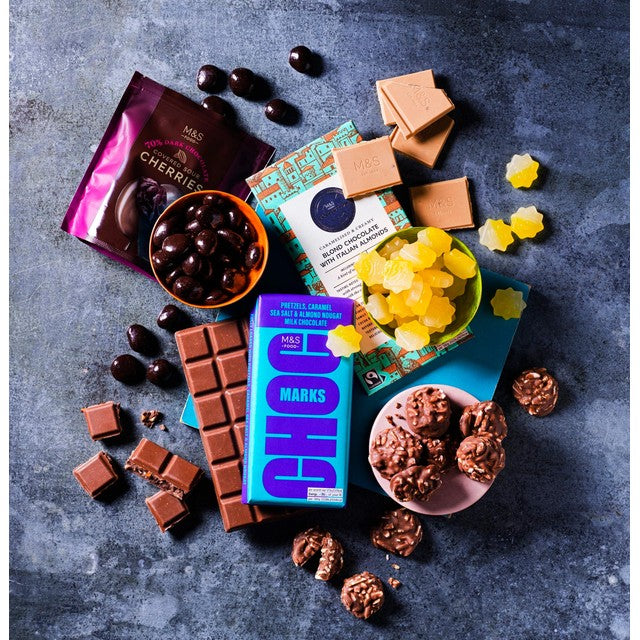M&S dark chocolate sour cherries 130g, imported from the UK