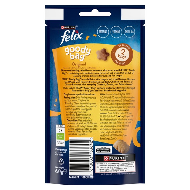 Felix Goody Bag Original Chicken Liver & Turkey cat treats 60g - British product