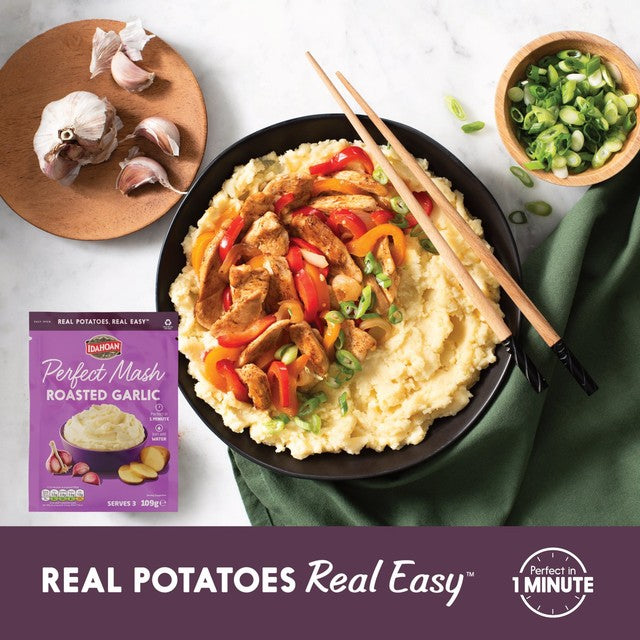 Idahoan roasted garlic mash 109g, UK version