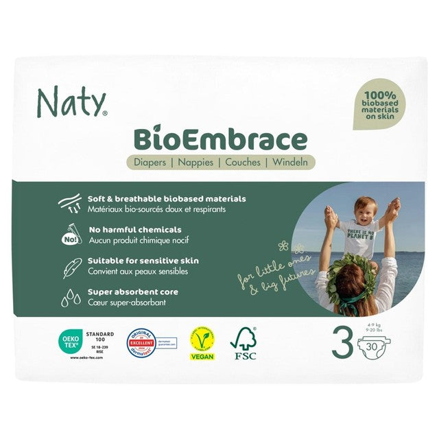Naty BioEmbrace eco-friendly nappies Size 3 (4-9kg), imported from the UK