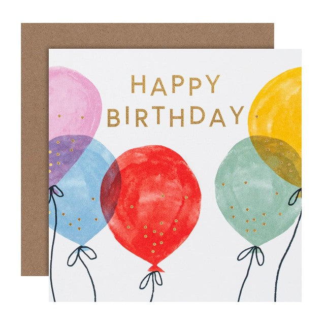 M&S colourful balloons birthday card 15x15cm, imported from the UK
