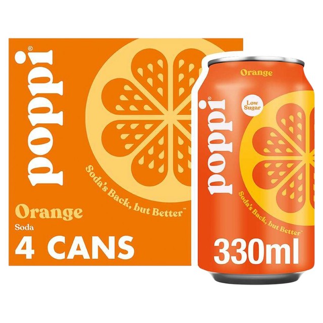 Poppi orange soda cans 330ml (British brand)