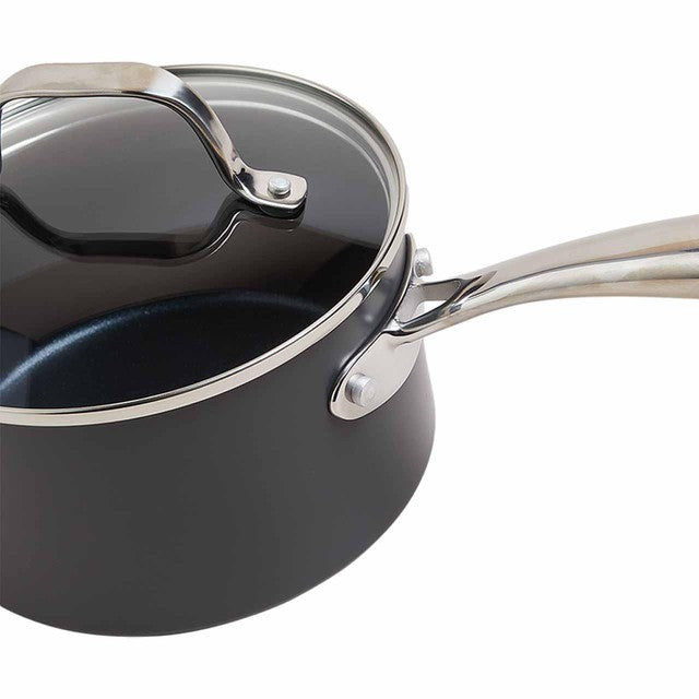 M&S Chef Hard Anodised Saucepan Black Mix 16cm, imported from the UK