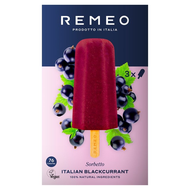 Remeo blackcurrant sorbet ice lolly 3 x 70ml, imported from the UK