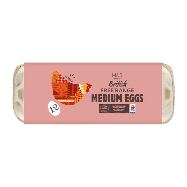 M&S Free Range Medium Eggs Pack of 12, imported from the UK