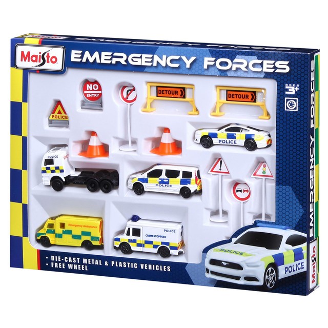 Tobar emergency vehicle playset with diecast cars and road accessories - British product
