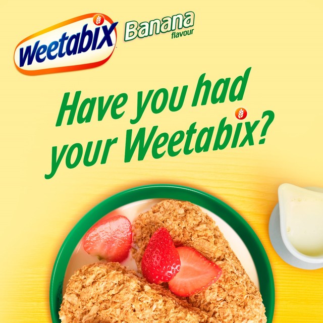 Weetabix banana flavour wholegrain wheat cereal biscuits (British brand)