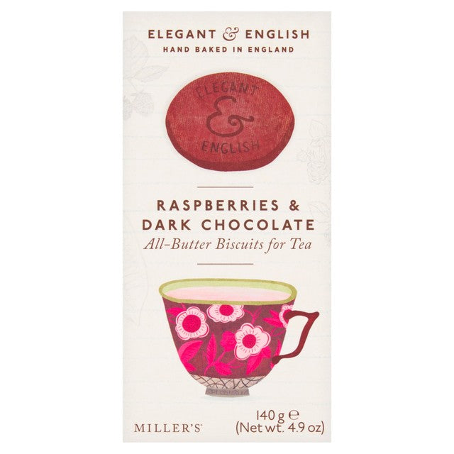 MILLER'S raspberries and dark chocolate biscuits 140g, imported from the UK