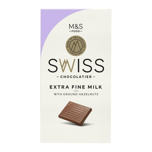 M&S milk chocolate bar with ground hazelnuts 125g, imported from the UK