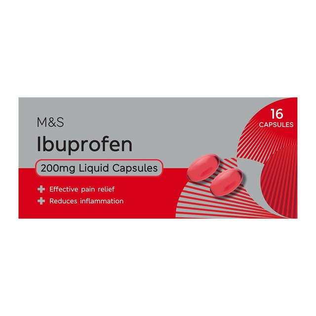 M&S Ibuprofen Liquid Capsules 16 capsules, imported from the UK
