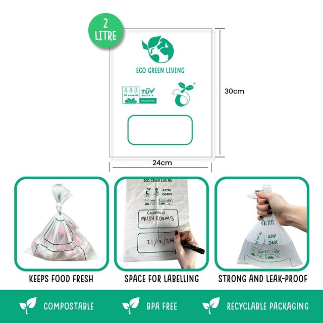 Eco Green Living Certified Compostable Freezer Bags 2L - British product