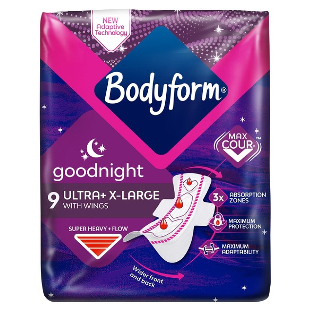 Bodyform Ultra Night Extra Sanitary Towels 9 per pack - British product