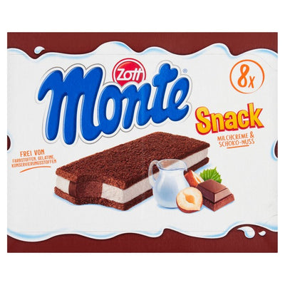 Zott Monte sjokolade og hasselnøtt sufflékake snackspakke 8 x 29g