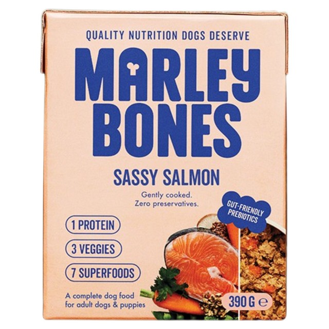 Marleybones wet dog food Salmon & Superfoods 390g, imported from the UK