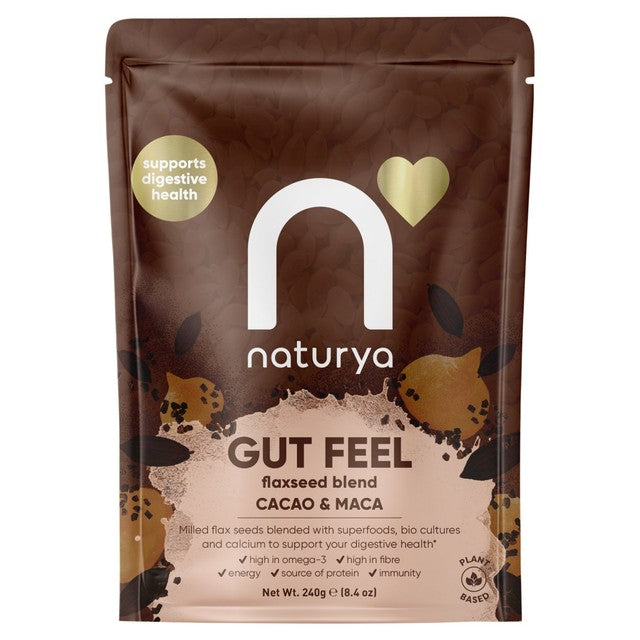 Naturya Gut Feel cacao and maca flaxseed blend 240g, imported from the UK