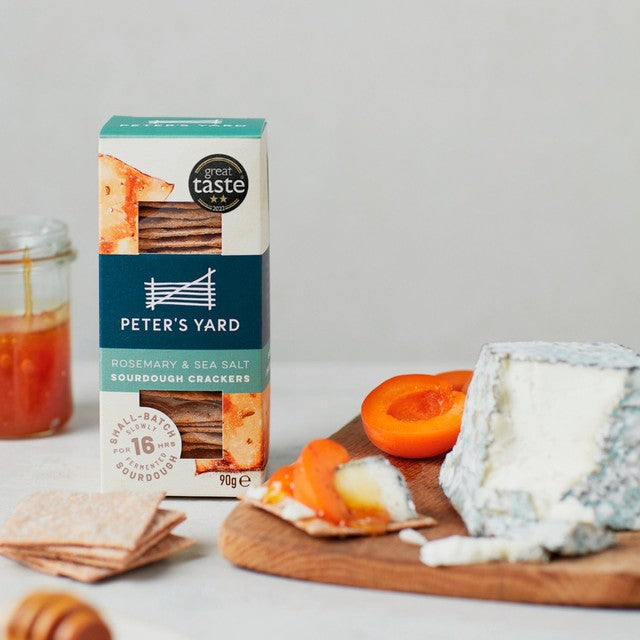 Peter's Yard Sourdough Crackers Rosemary & Sea Salt 90g, imported from the UK