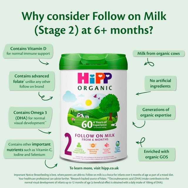 HiPP organic follow on milk powder for babies from 6 months, 800g tin, UK version