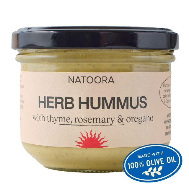 Natoora herb hummus with thyme, rosemary & oregano 185g, imported from the UK
