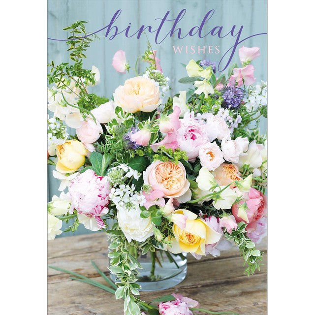 Abacus peonies and roses birthday card - British product